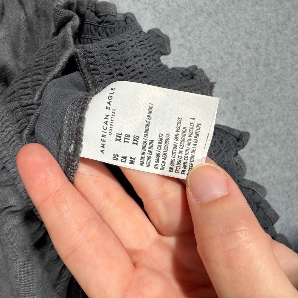 American Eagle XXL Gray Striped Smocked Crop Top Boho Puff Sleeve Cottage - Picture 6 of 8